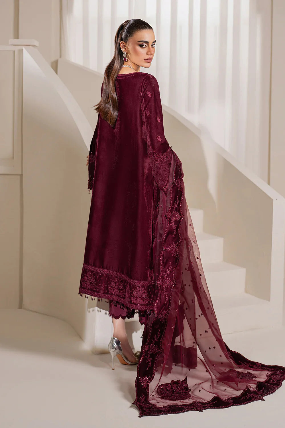 Baroque Luxury Embroidered Velvet Suits 3 Pcs Unstitched