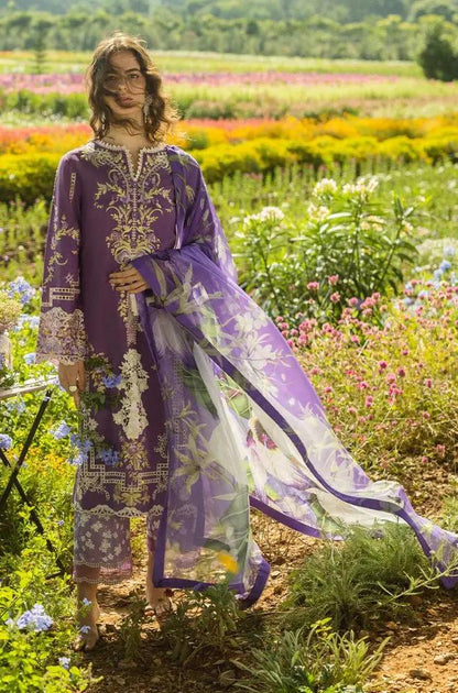 Mushq - 3PC Lawn Embroidered Shirt with Printed Silk Dupatta (Unstitched)