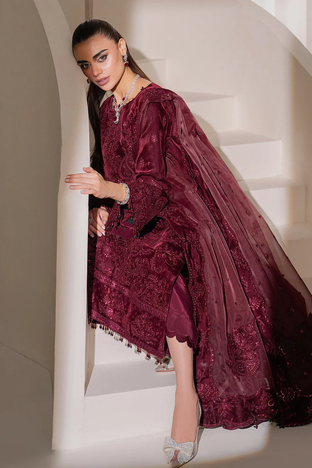 Baroque Luxury Embroidered Velvet Suits 3 Pcs Unstitched