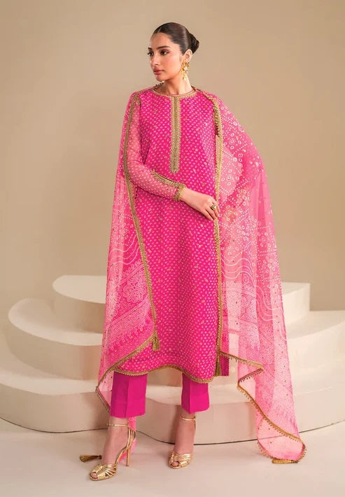 Baroque Pink Luxury Embroidered Chiffon Unstitched 3Pc