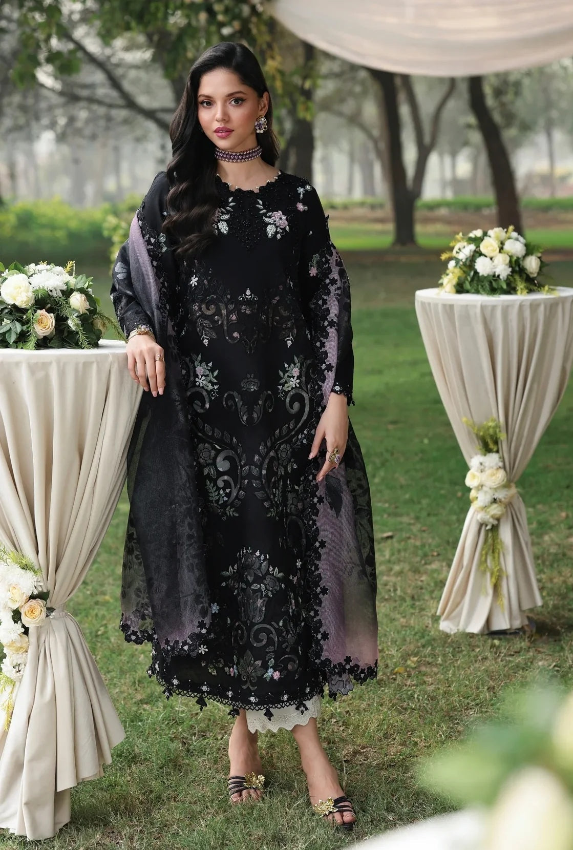 Sardinia - Luxury Lawn Embroidered 3 Piece Unstitched - Midnight Bloom