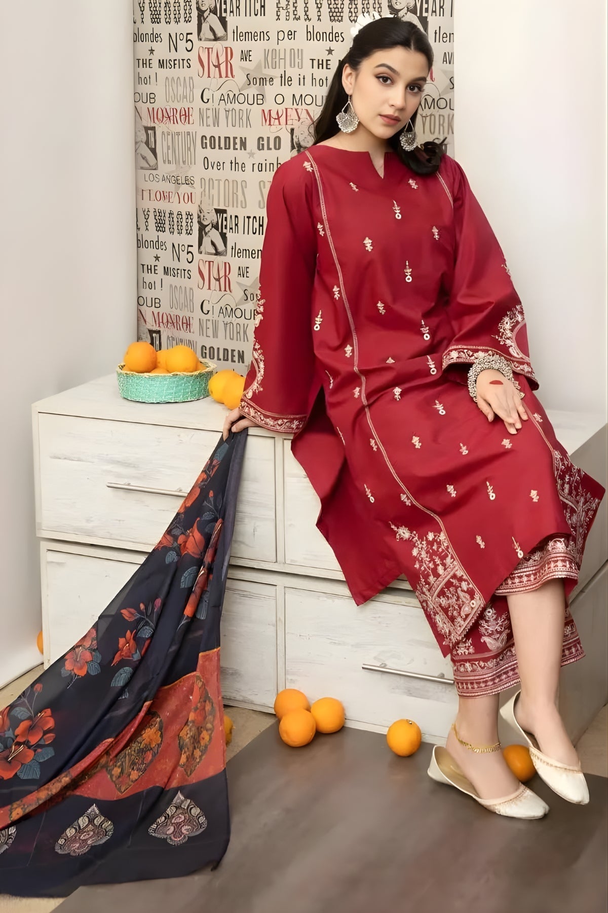 Urge - 3PC Unstitched Embroidered Shirt with Digital Printed Dupatta and Embroidered Trousers