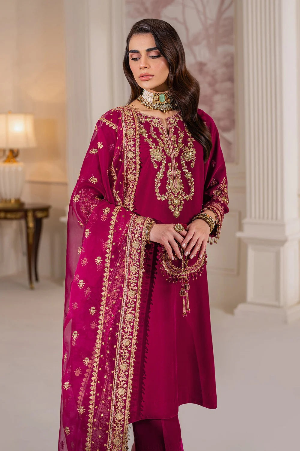 Baroque Luxury Velvet Embroidered Unstitched 3 Piece