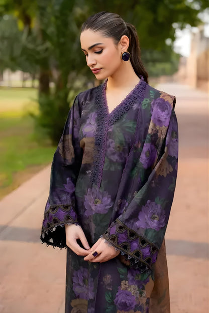 Baroque - 3PC Unstitched Printed Karandi Shirt with Printed Karandi Dupatta and Trouser