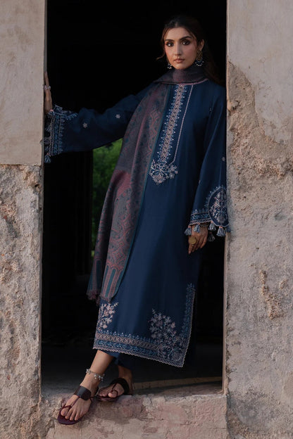 Izel - 3PC Unstitched Dhanak Embroidered Shirt with Digital Printed Twill Pashmina Dupatta and Trouser