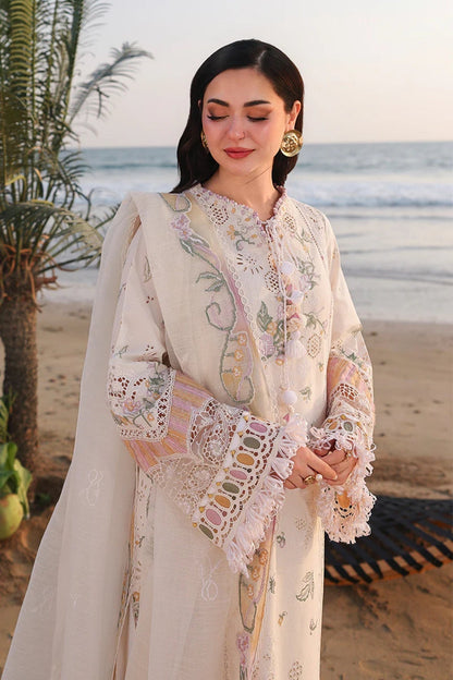 Qalamkar - 3PC Unstitched Lawn Embroidered Shirt with Khaddi Net Embroidered Dupatta and Trouser