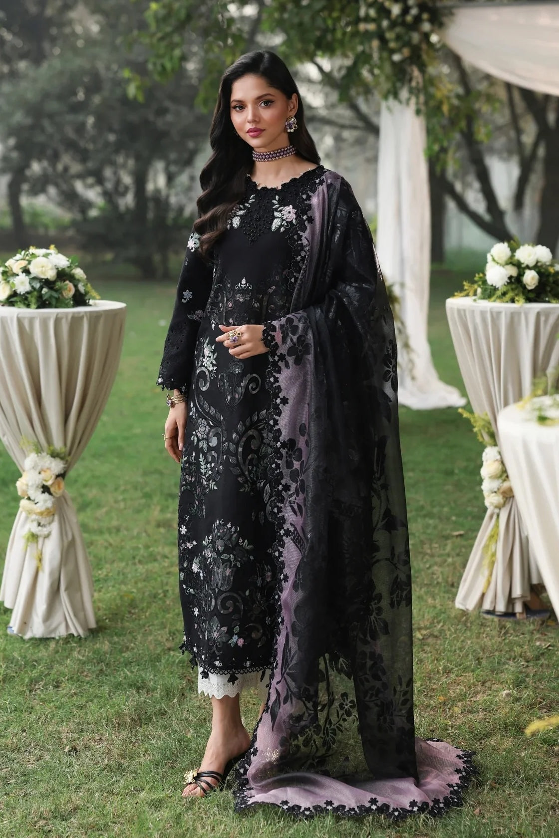 Sardinia - Luxury Lawn Embroidered 3 Piece Unstitched - Midnight Bloom