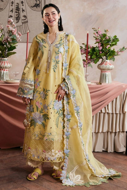 Maryam Hussain - 3PC Unstitched Lawn Embroidered Shirt with Cotton Net Embroidered Dupatta and Trouser