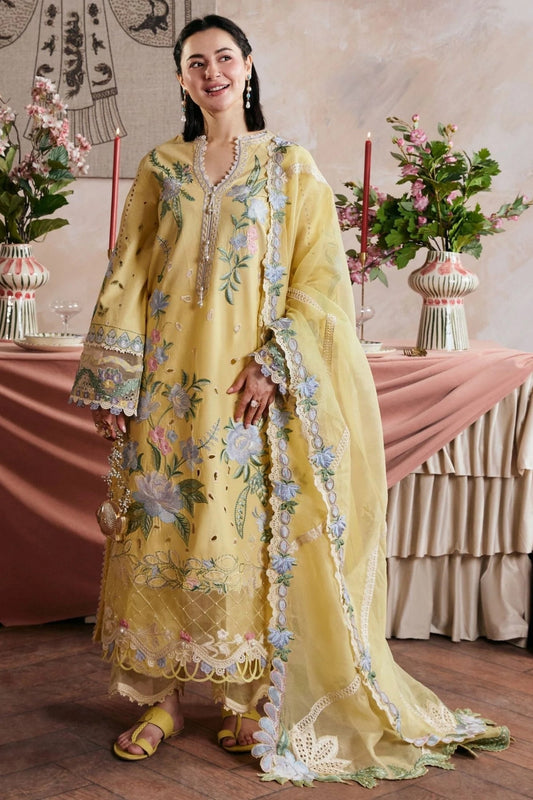 Maryam Hussain - 3PC Unstitched Lawn Embroidered Shirt with Cotton Net Embroidered Dupatta and Trouser