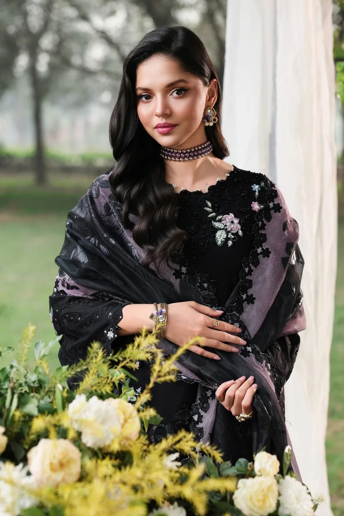 Sardinia - Luxury Lawn Embroidered 3 Piece Unstitched - Midnight Bloom