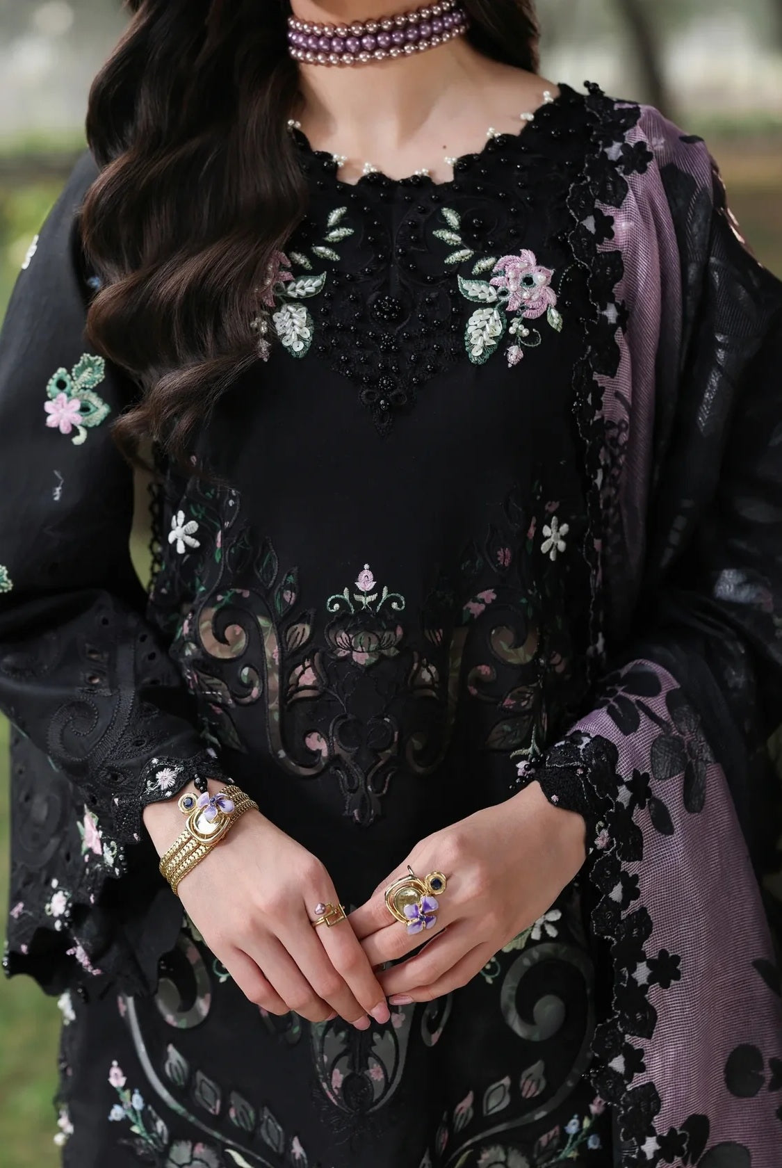 Sardinia - Luxury Lawn Embroidered 3 Piece Unstitched - Midnight Bloom