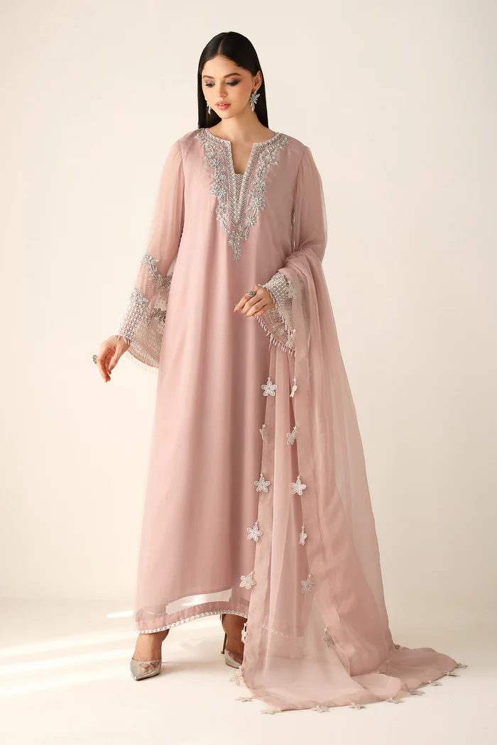 Baroque Luxury Chiffon Embroidered Unstitched Suit Powder Pink