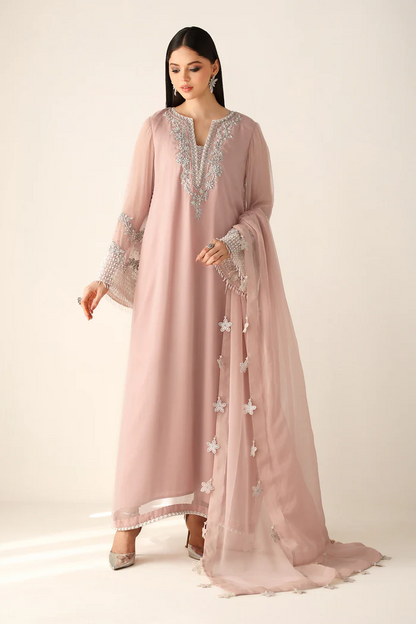 Baroque Luxury Chiffon Embroidered Unstitched Suit Powder Pink
