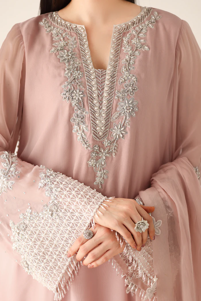 Baroque Luxury Chiffon Embroidered Unstitched Suit Powder Pink