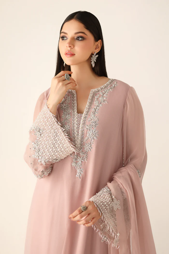 Baroque Luxury Chiffon Embroidered Unstitched Suit Powder Pink