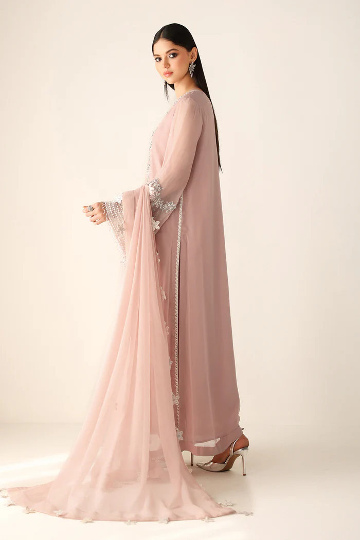 Baroque Luxury Chiffon Embroidered Unstitched Suit Powder Pink