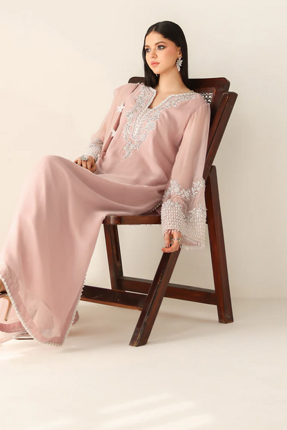 Baroque Luxury Chiffon Embroidered Unstitched Suit Powder Pink
