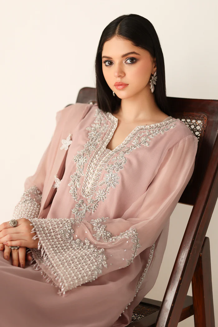 Baroque Luxury Chiffon Embroidered Unstitched Suit Powder Pink