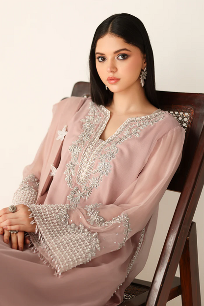 Baroque Luxury Chiffon Embroidered Unstitched Suit Powder Pink