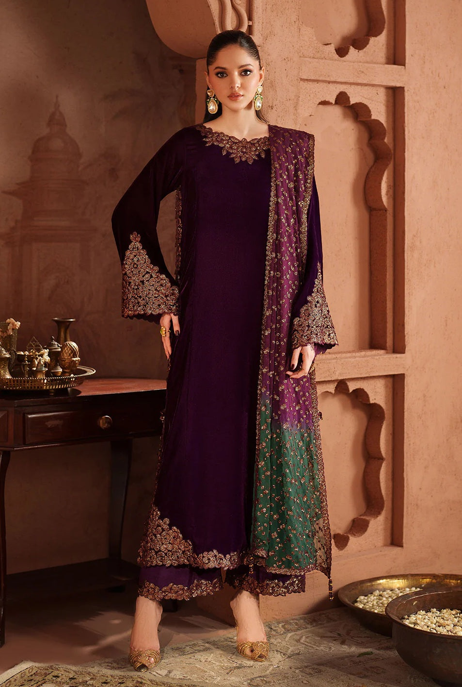 Iznik - Luxury Velvet Embroidered 3 Piece Unstitched