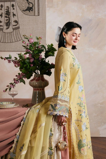 Maryam Hussain - 3PC Unstitched Lawn Embroidered Shirt with Cotton Net Embroidered Dupatta and Trouser