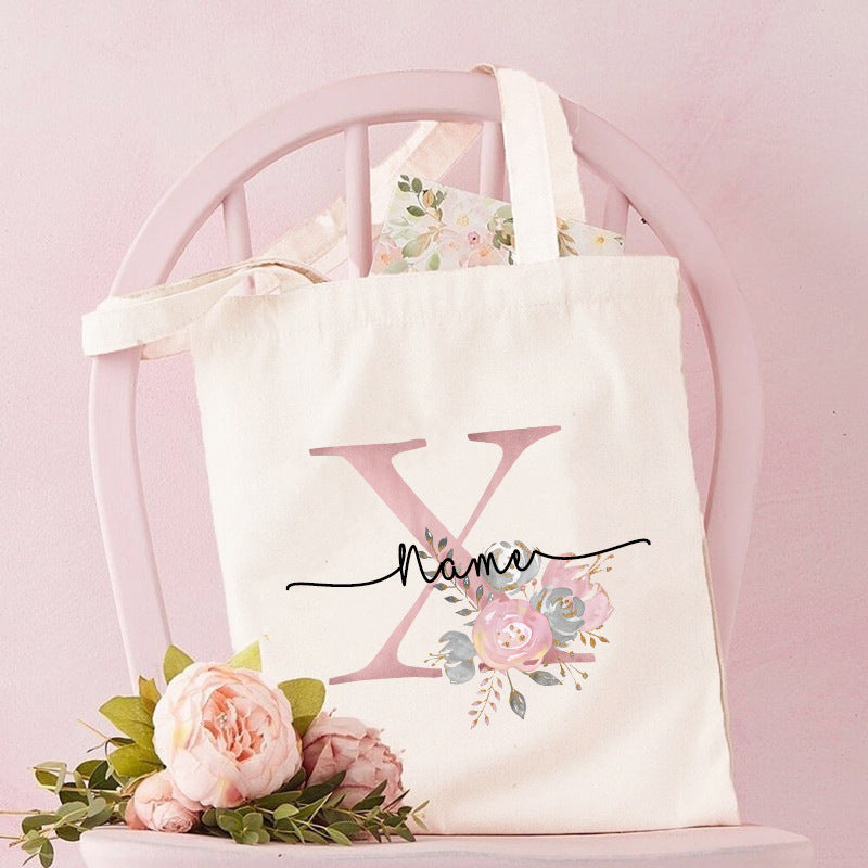 Monogrammed Canvas Bag Women's Letter Print Tote