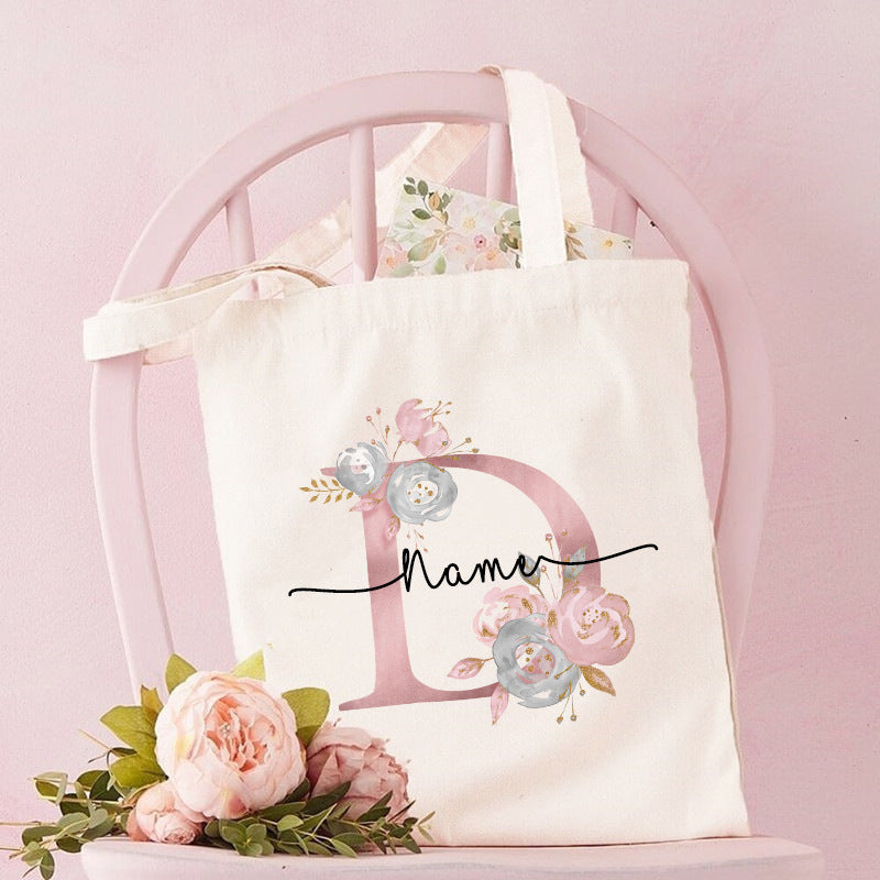 Monogrammed Canvas Bag Women's Letter Print Tote