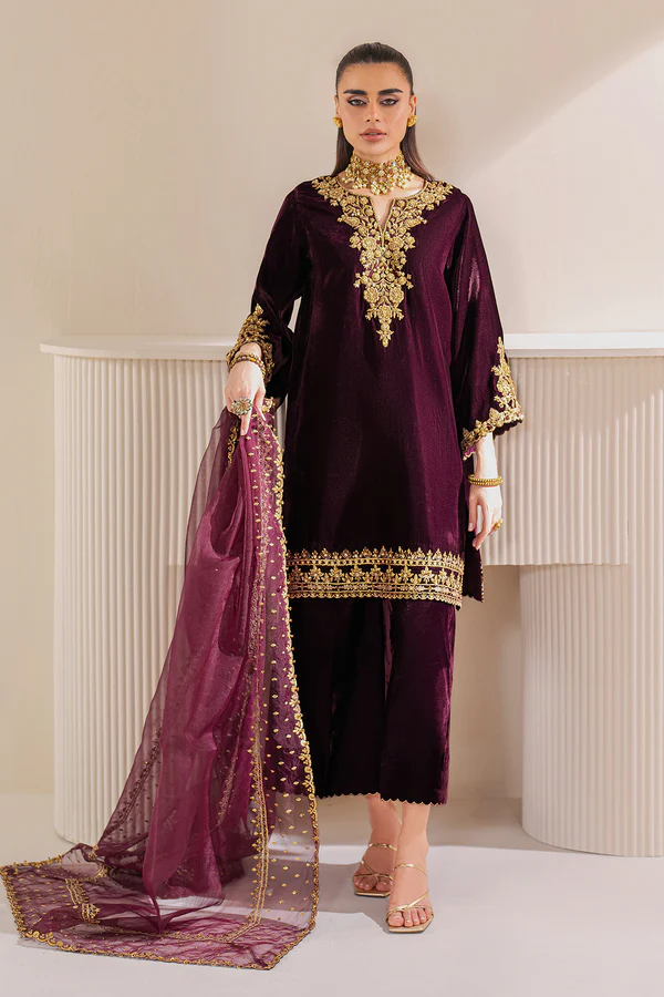 Baroque Formals Luxury Velvet Embroidered Unstitched Collection Maroon