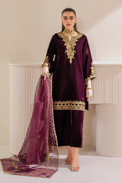 Baroque Formals Luxury Velvet Embroidered Unstitched Collection Maroon