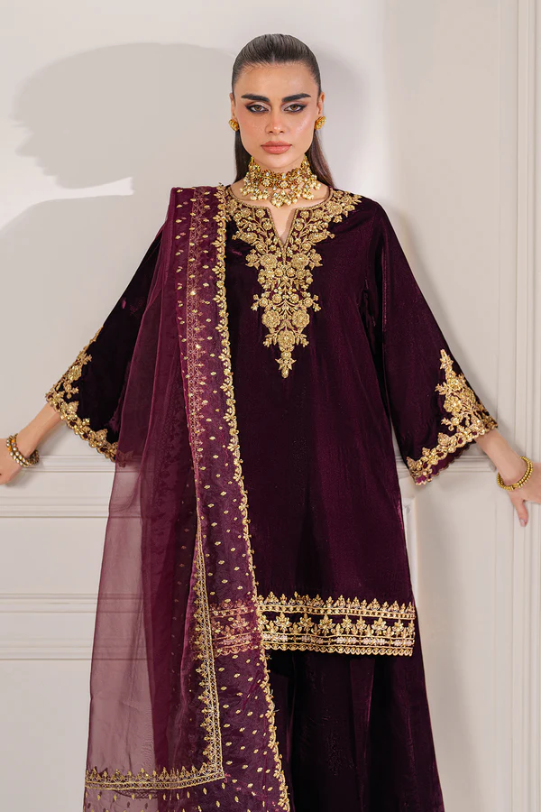 Baroque Formals Luxury Velvet Embroidered Unstitched Collection Maroon