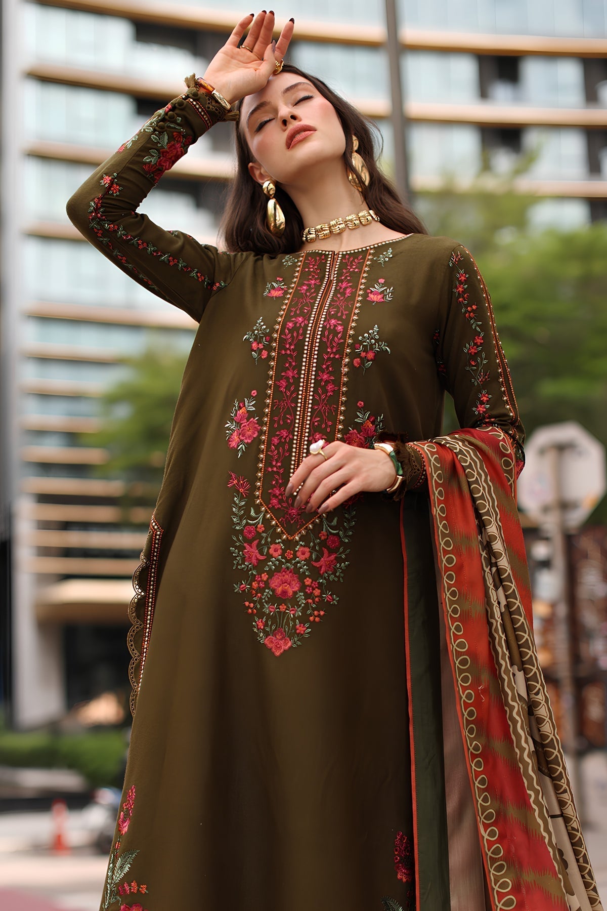 Charizma - 3PC Unstitched Dhanak Embroidered Shirt with Digital Printed Dupatta and Trouser