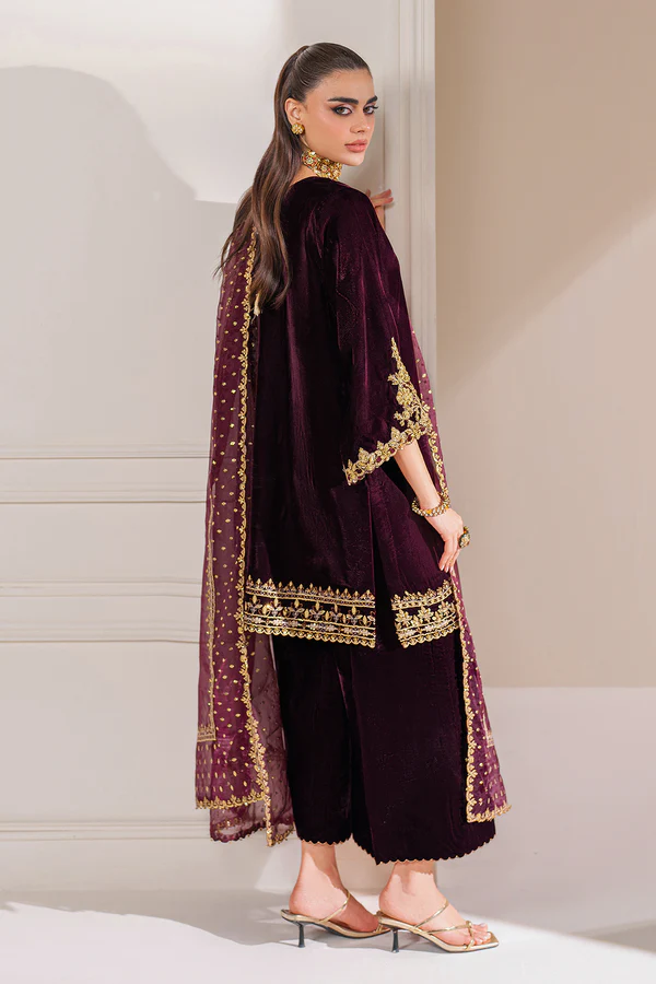 Baroque Formals Luxury Velvet Embroidered Unstitched Collection Maroon