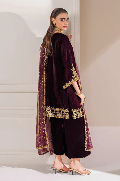 Baroque Formals Luxury Velvet Embroidered Unstitched Collection Maroon