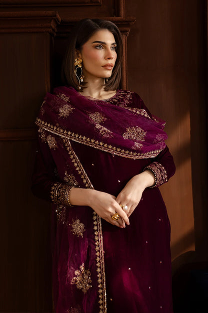 Batik Luxury Velvet Embroidered Collection Amar 3Pc - Velvet Luxe