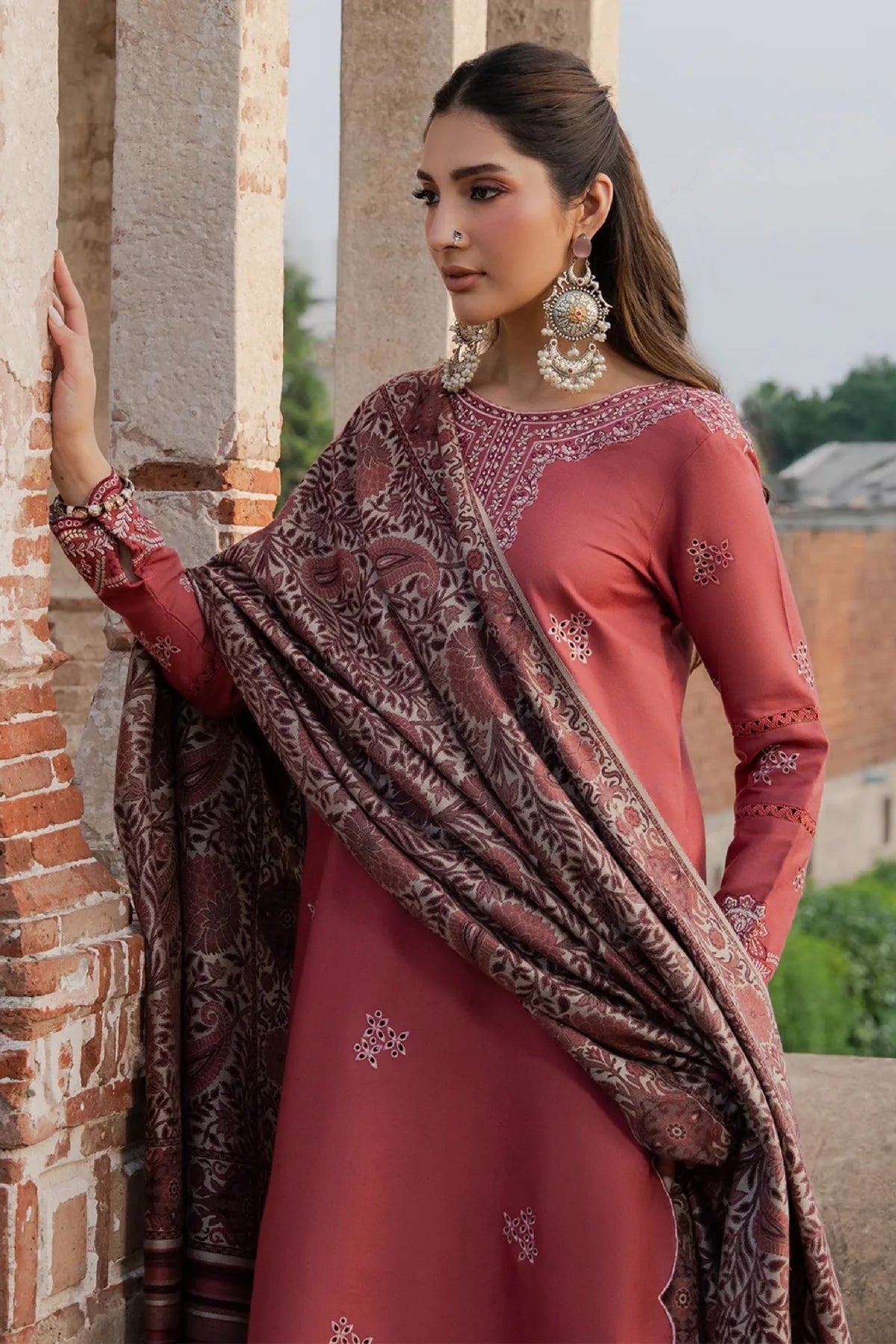 Izel - 3PC Unstitched Dhanak Embroidered Shirt with Digital Printed Twill Pashmina Dupatta and Trouser