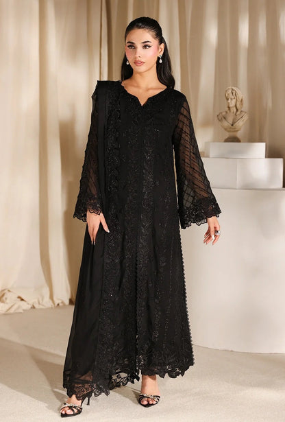 Azure Luxury Chiffon Embroidered 3Pc Unstitched Suit - Black Pearl