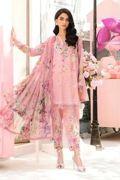 Maria B - 3PC All Over Printed Banadora Lawn Shirt with Printed Voil Dupatta (Unstitched)