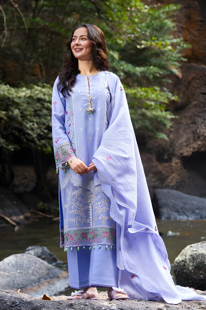 Al Karam - 3PC Unstitched Lawn Embroidered Shirt with Digital Printed Monar Dupatta and Trouser