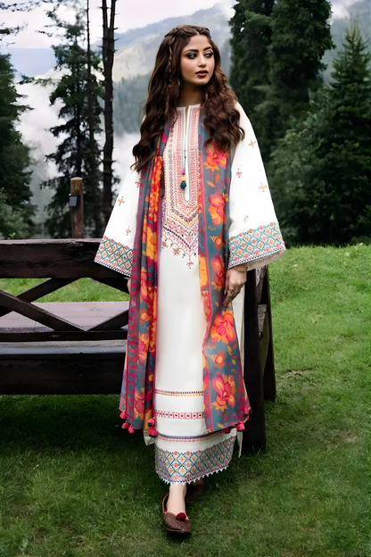 Sapphire - 3 PC Unstitched Khaddar Embroidered Shirt with Printed Dupatta and Trouser