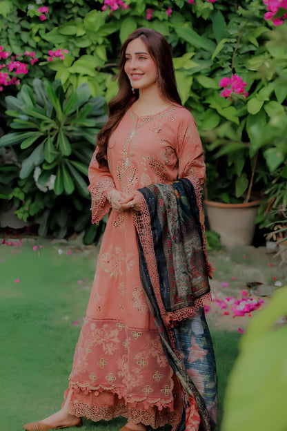 Sapphire - 3PC Unstitched Lawn Embroidered Shirt with Monar Digital Printed Dupatta and Trouser
