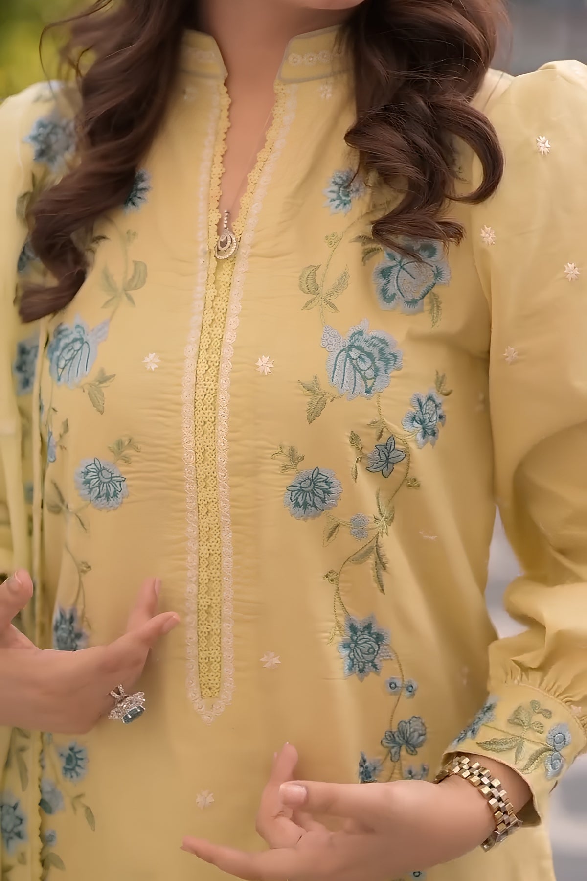Aneelas - 3PC Unstitched Lawn Embroidered Shirt with Cotton Net Embroidered Dupatta and Trouser
