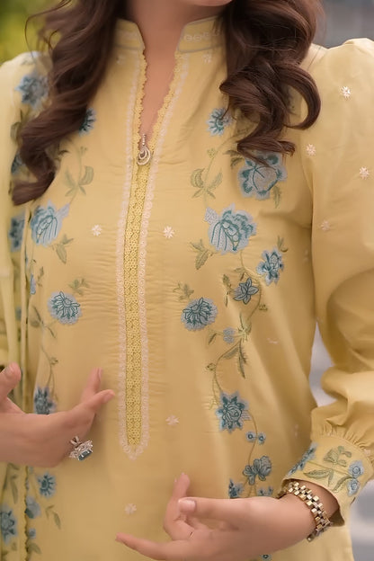 Aneelas - 3PC Unstitched Lawn Embroidered Shirt with Cotton Net Embroidered Dupatta and Trouser