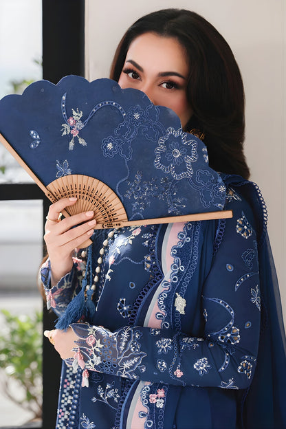 Qalamkar - 3PC Unstitched Lawn Embroidered Shirt with Embroidered Khaddi Net Dupatta and Trouser