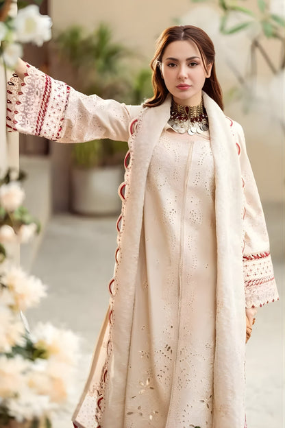 3PC Lawn Embroidered Shirt with Embroidered Slub Net Dupatta (Unstitched)