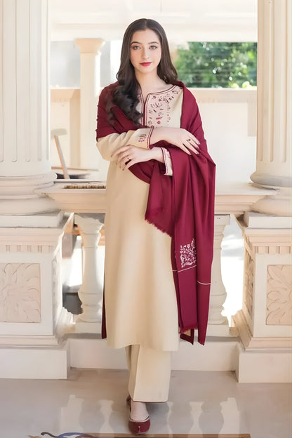 Aisling - 3PC Unstitched Dhanak Embroidered Shirt with Dhanak Embroidered Dupatta and Trouser