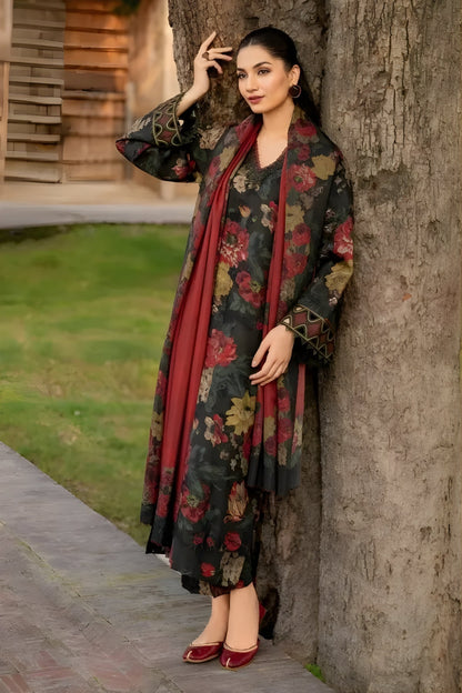 Baroque - 3PC Unstitched Printed Khaddar Shirt with Printed Khaddar Dupatta and Trouser