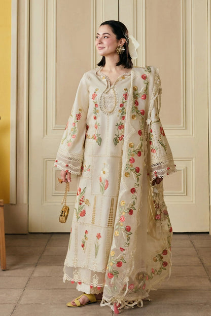 Maryam Hussain - 3PC Unstitched Lawn Embroidered Shirt with Cotton Net Embroidered Dupatta and Trouser