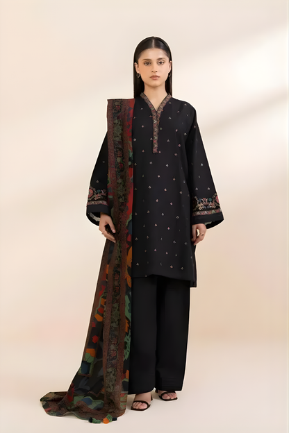Sapphire - 3PC Unstitched Khaddar Embroidered Front with Digital Printed Dupatta and Trouser
