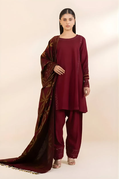 Sapphire - 3PC Unstitched Khaddar Embroidered Shirt with Digital Printed Dupatta and Trouser