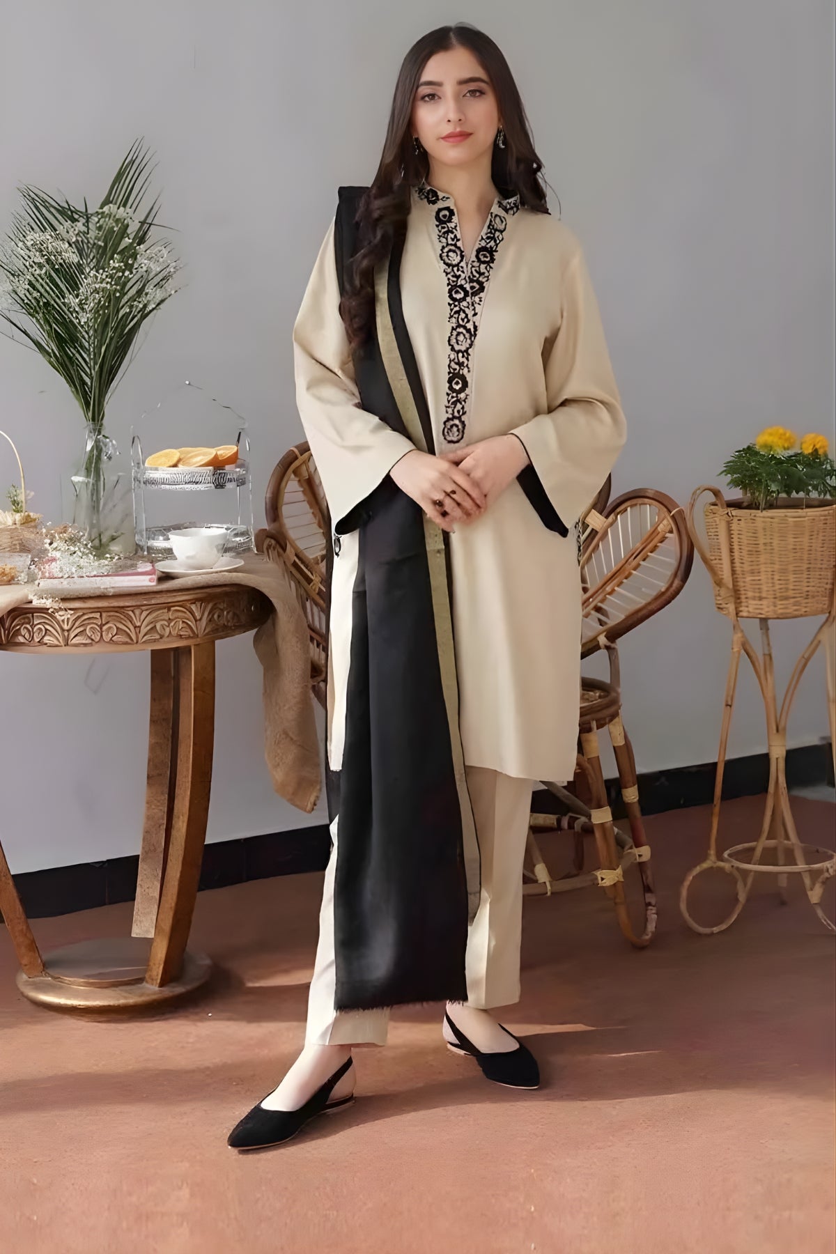 Aisling - 3PC Unstitched Dhanak Embroidered Shirt with Dhanak Dupatta and Trouser